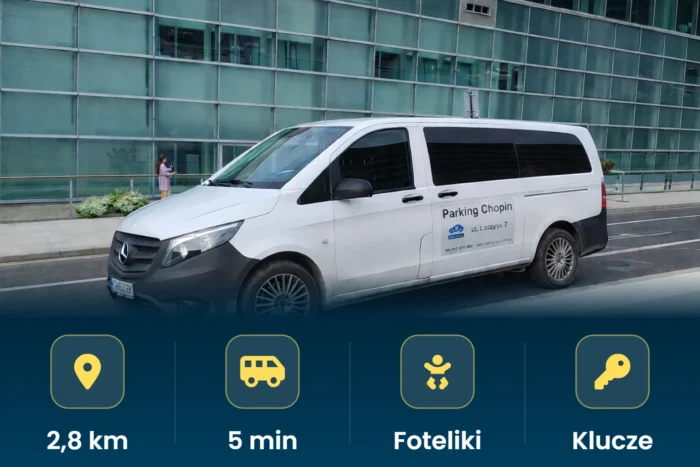 Bus Parking Chopin – parking 2,8 km od lotniska, transfer 5 min, foteliki dla dzieci, przechowywanie kluczy